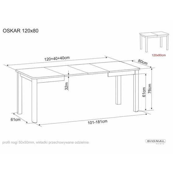 Stół Rozkładany OSKAR (200-120)x80cm Dąb Cremona Torro/Kaszmir