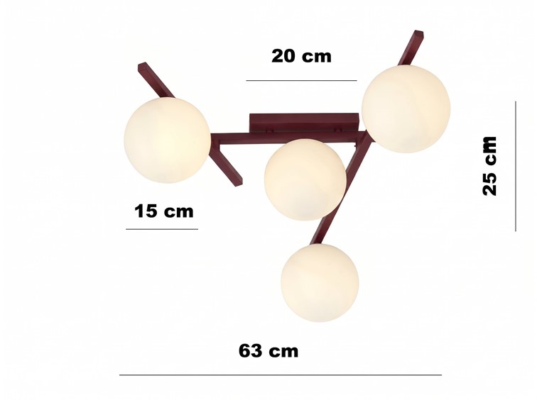 Lampa Sufitowa SMART 4 Burgundowy/Opal