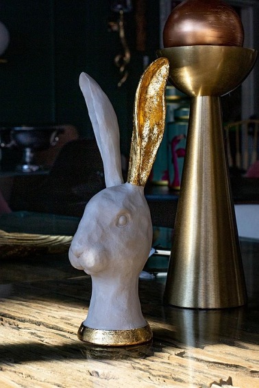 Dekoracja Figurka Bunny Gold 10x12x29 Złoty/Biały