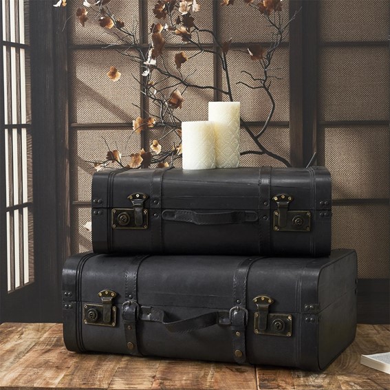 Zestaw 2 Dekoracyjnych Kufrów VINTAGE Czarne