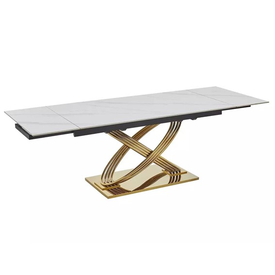 Stół Rozkładany HERMES II (160-240)x90 Biały Marmur/Złoty