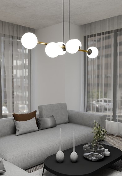 Lampa Wisząca GRAVITY 6 Czarny/Złoty/Opal