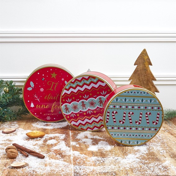 Zestaw 3 Pudełek Świątecznych Metalowych Czerwony/Brązowy