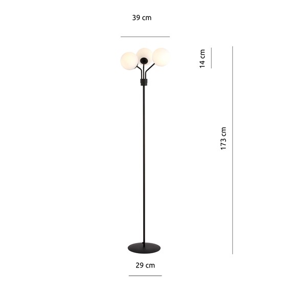 Lampa Podłogowa NOVA LP3 Czarny/Opal