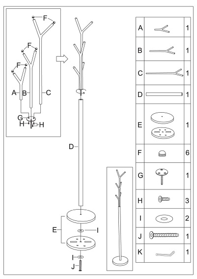 Wieszak LETA 174cm Srebrny/Biały