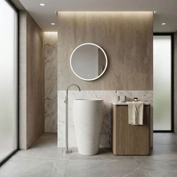 Bateria Umywalkowa Podłogowa LUNGO Nikiel Szczotkowana