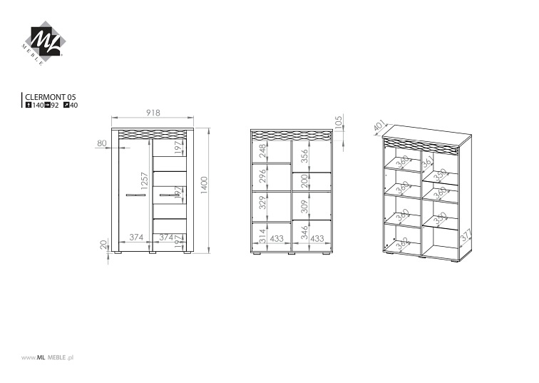 Witryna Clermont 05 40x92x140 Biały