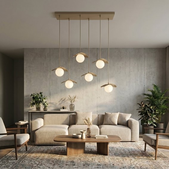 Lampa Wisząca FLORA 6 Beżowy/Opal