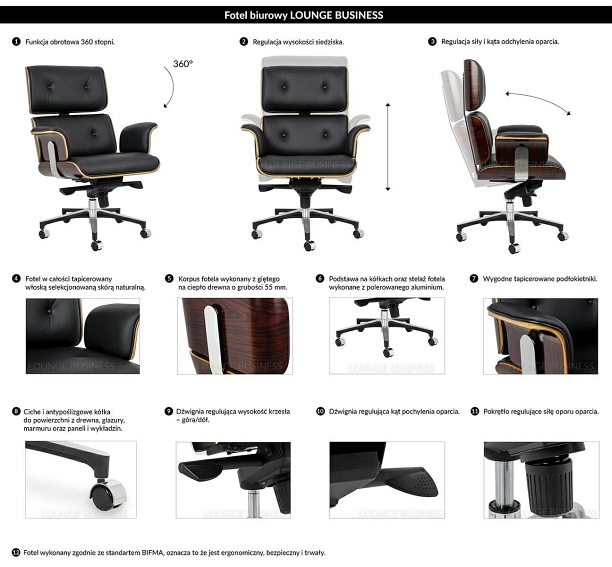 Fotel Biurowy LOUNGE BUSINESS Biały/Orzech
