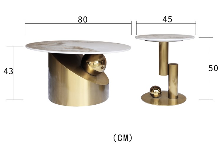 Zestaw Stolików MODIG M60 fi80/45 Biały/Złoty