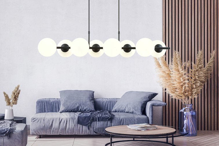 Lampa Wisząca RORY 8 Czarny/Opal