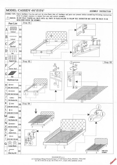 Łóżko CASSIDY 160x200 cm Popielaty/Orzech