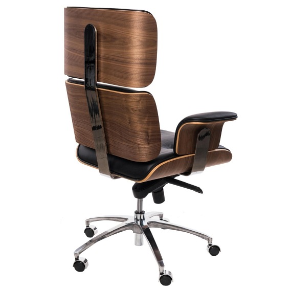 Fotel Biurowy VIP 61x70x108-118 Czarna Skóra/Orzechowy Fornir/Chrom