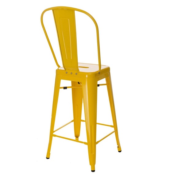 Stołek Barowy PARIS Back Żółty Inspirowany Tolix