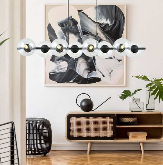 Lampa Wisząca RORY 8 Czarny/Transparentny