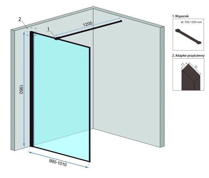 Ścianka Prysznicowa BLER 100 Czarny