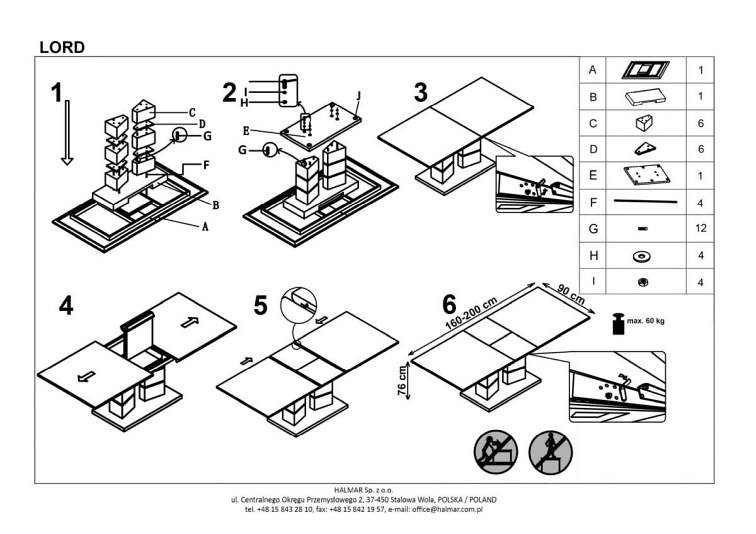 Stół Rozkładany LORD (200-160)x90 Biały