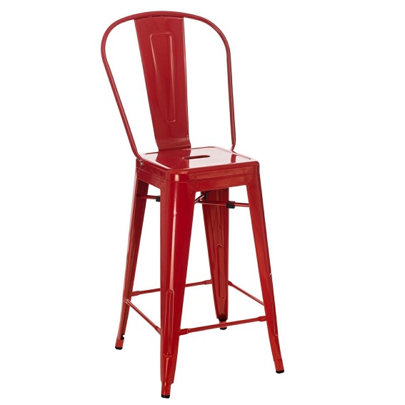 Stołek Barowy PARIS Back Czerwony Inspirowany Tolix