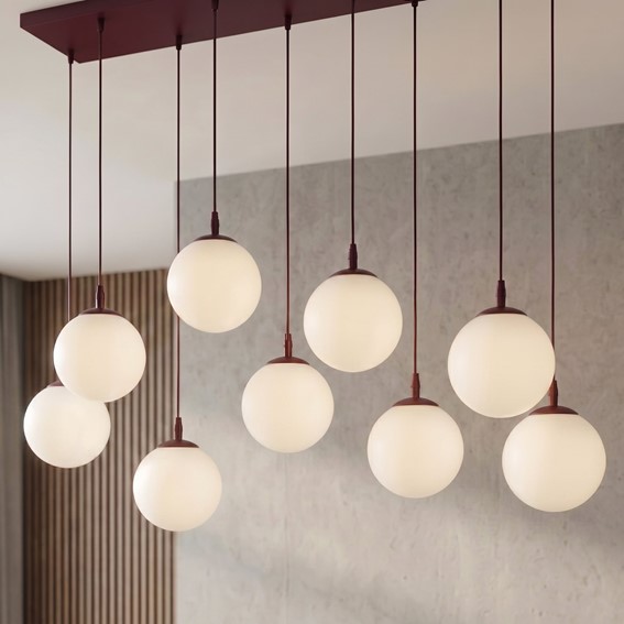 Lampa Wisząca COSMO 9 Burgundowy/Opal