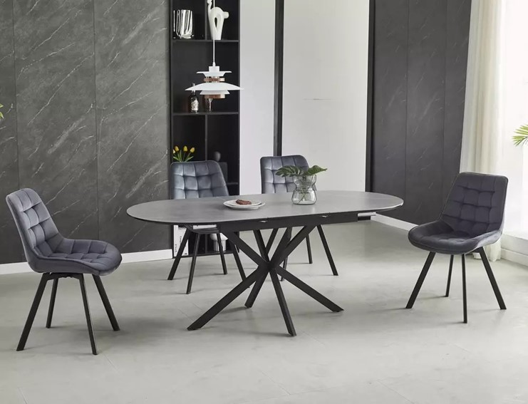 Stół Rozkładany GASTON Ceramic 140 (140-180)x75 Szary/Czarny Mat