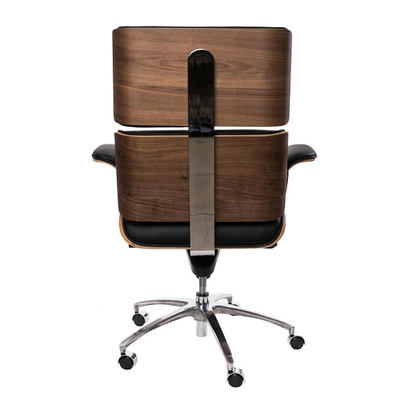 Fotel Biurowy VIP 61x70x108-118 Czarna Skóra/Orzechowy Fornir/Chrom