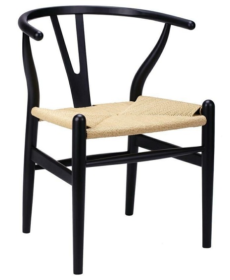 Krzesło WISHBONE Czarne Bukowe/Naturalne Włókno