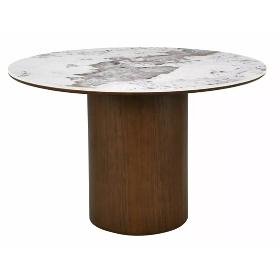 Stół RONDO Ceramic Fi120cm Biały Połysk/Orzech