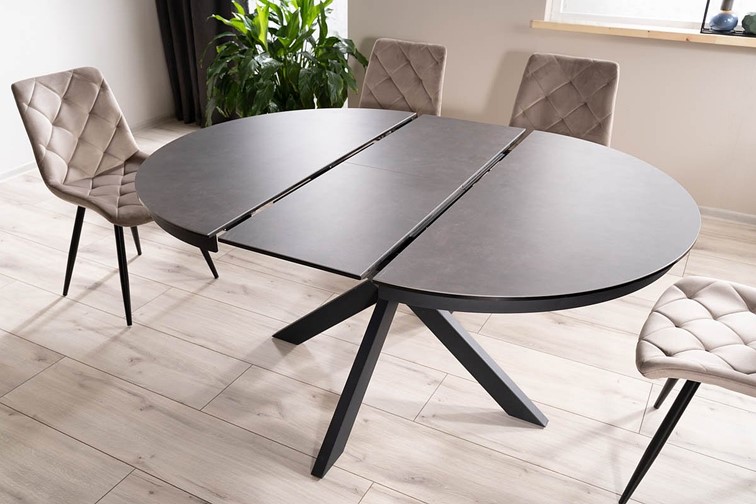 Stół Rozkładany PORTO (120-160)x120 Czarny/Ciemny Szary Efekt Marmuru