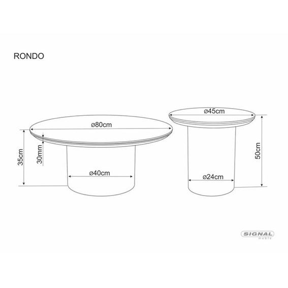 Ława RONDO Fi45cm Biały Połysk/Orzech