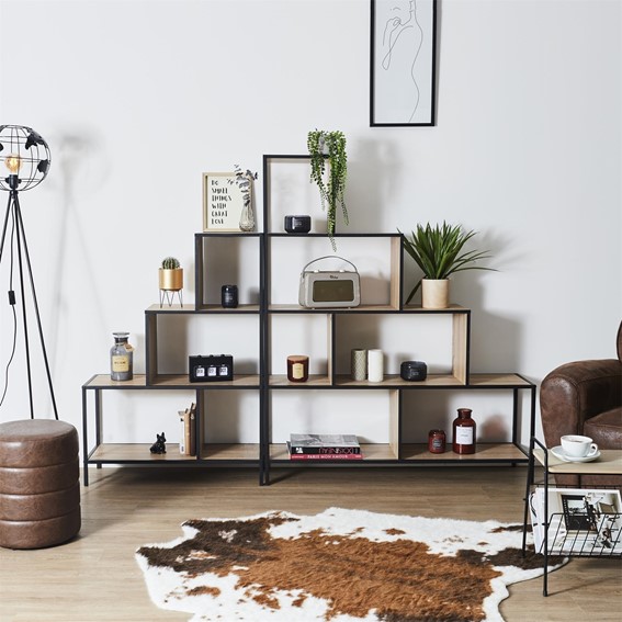 Regał Schodkowy EDISON Naturalny/Czarny