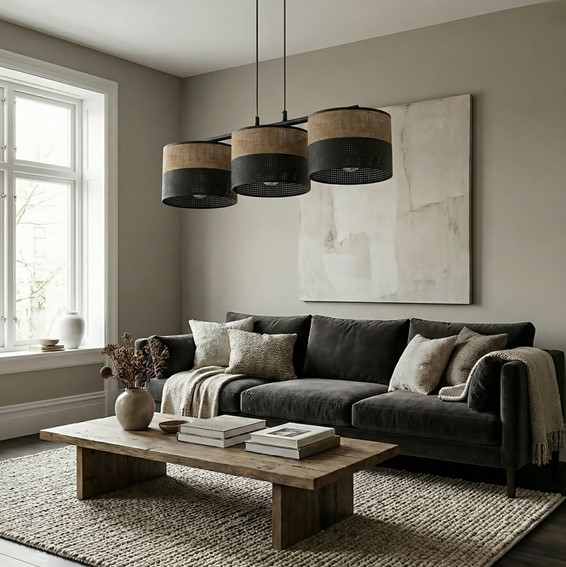 Lampa Wisząca KARBON 3 Czarny/Brązowy