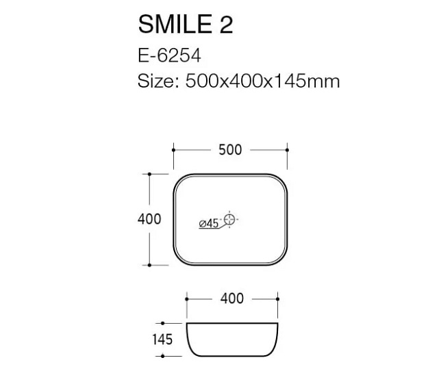 Umywalka Nablatowa Ceramiczna Smile 2 White 40x50x15 Biały