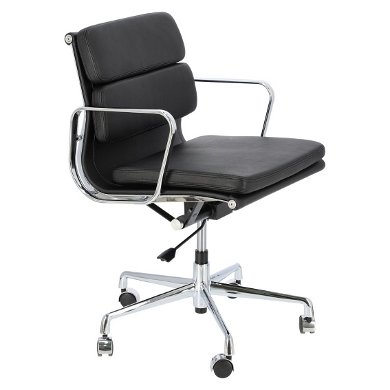Fotel Biurowy Skóra Naturalna CH2171T Czarna/Chrom