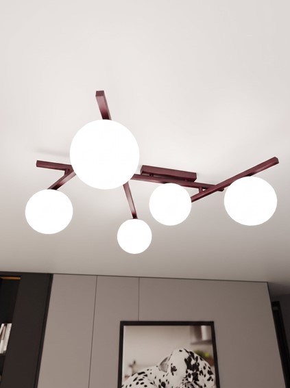 Lampa Sufitowa SMART 5 Burgundowy/Opal