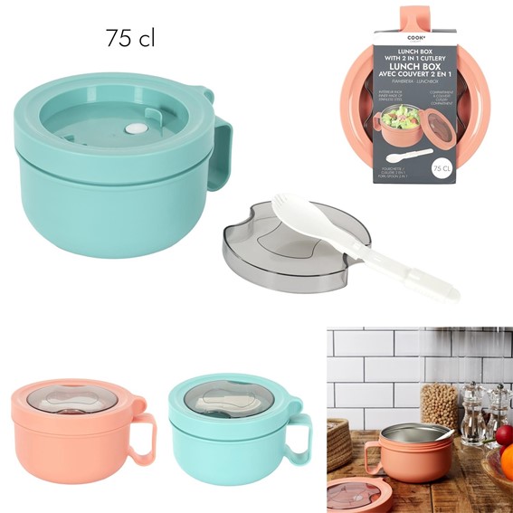 Okrągły Lunch Box Pomarańczowy Z Widelcem