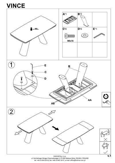 Stół Rozkładany VINCE (180-238)x90 Brązowy Marmur/Czarny