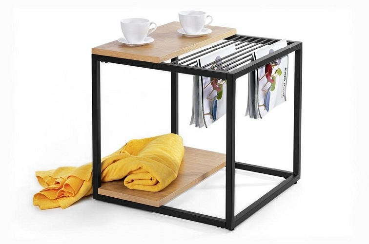 Stolik GALLER dąb - gazetnik, MDF, metal