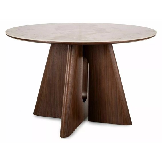 Stół ALZANO Ceramic Fi120cm Biały Połysk/Orzech