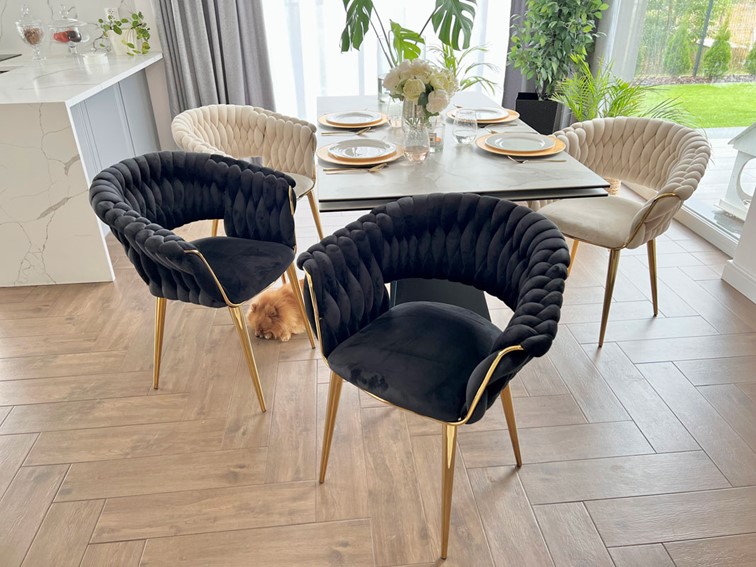 Krzesło IRIS LUX Welur Złoty/Beżowy