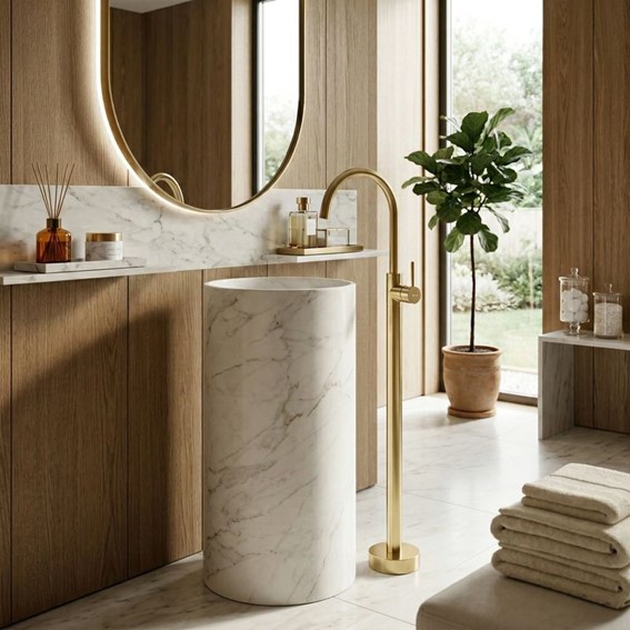 Bateria Umywalkowa Podłogowa LUNGO Złoty