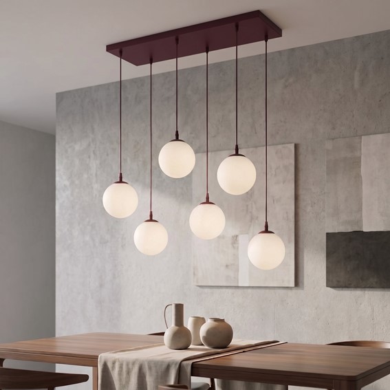 Lampa Wisząca COSMO 6 Burgundowy/Opal