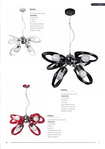 Żyrandol Emma 6 czerwony