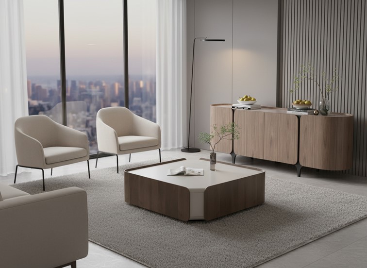 Stolik Kawowy SILENO SA06 100x100cm Brązowy/Beżowy