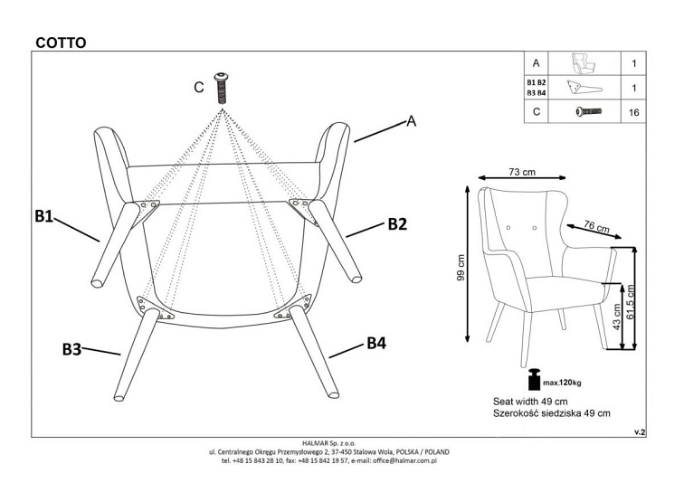 Fotel Wypoczynkowy COTTO Ciemny Popiel