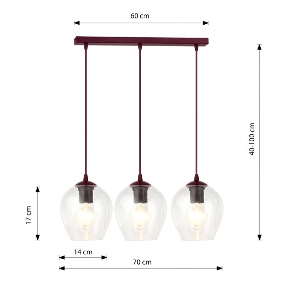 Lampa Wisząca ISTAR 3 Burgundowy/Transparentny
