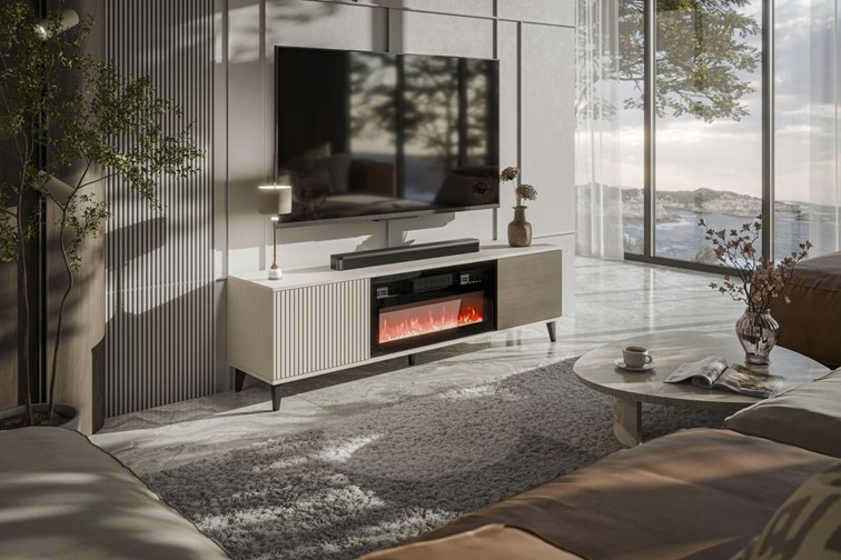 Stolik RTV RANDOM 2 RTV-K 180 cm z Kominkiem Kaszmir/Orzech/Czarny