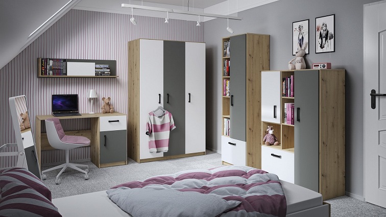 Komoda FINI 06 Biały/Szary/Dąb