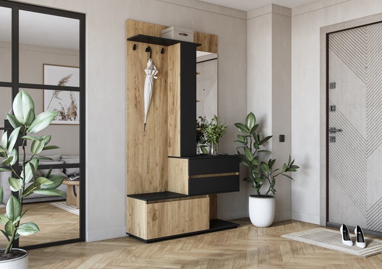 Zestaw Mebli do Przedpokoju BAFRA Dąb Złoty/Czarny