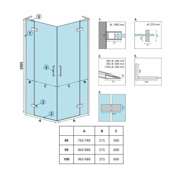 Kabina Prysznicowa HUGO 80x80 Czarny