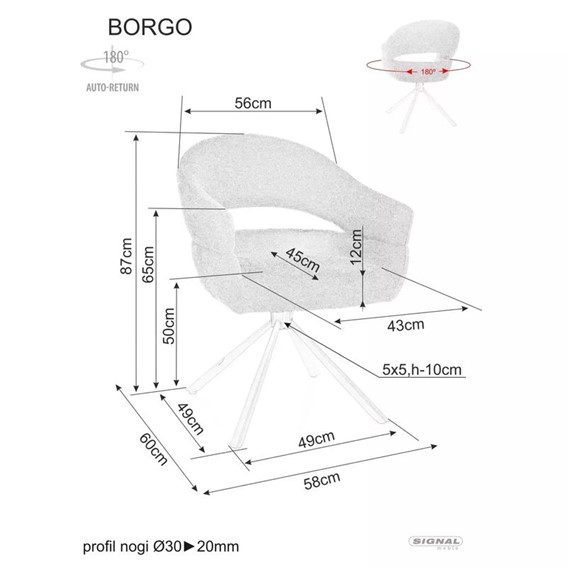 Krzesło BORGO LEO Camel/Czarny Mat